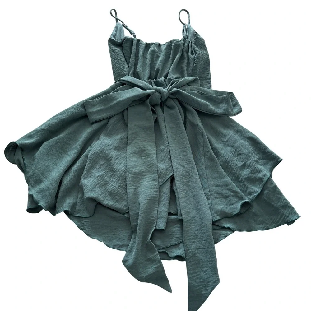Lucy in the Sky Teal Wrap Tie Waist Dress - Picture 2 of 9